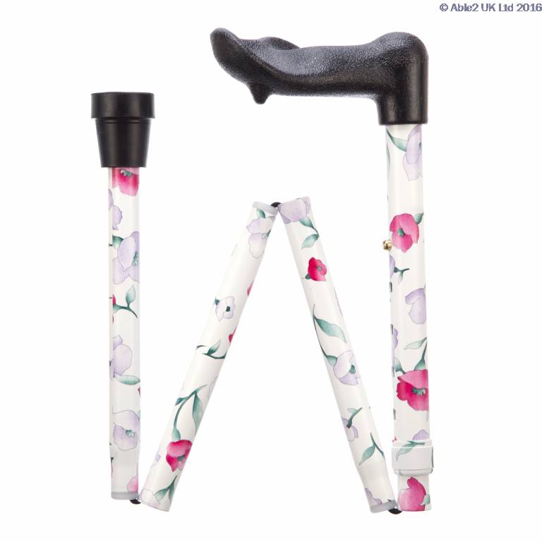 Arthritis Grip Cane - Folding, adjustable, Right Handed - Pink Flowers